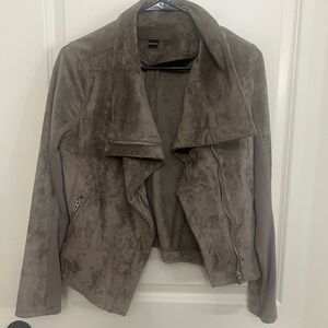 Blank NYC Taupe Faux Suede Drape Front Jacket